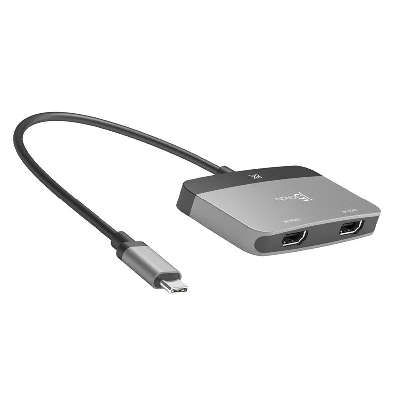 محول شاشة j5create 8K USB-C إلى HDMI مزدوج، رمادي فلكي/أسود