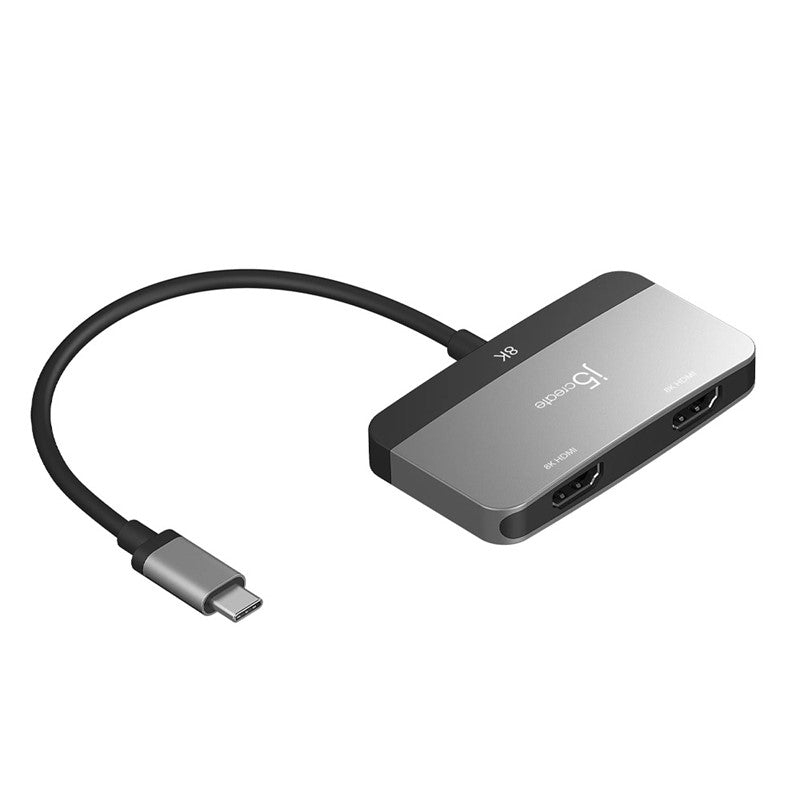 محول شاشة j5create 8K USB-C إلى HDMI مزدوج، رمادي فلكي/أسود