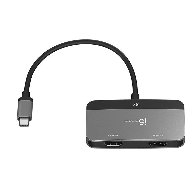 محول شاشة j5create 8K USB-C إلى HDMI مزدوج، رمادي فلكي/أسود