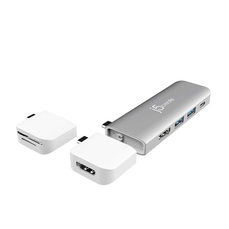 j5create JCD387 Ultradrive Kit USB-C Dual-Display Modular Dock, Silver and White