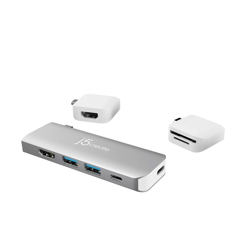 j5create JCD387 Ultradrive Kit USB-C Dual-Display Modular Dock, Silver and White