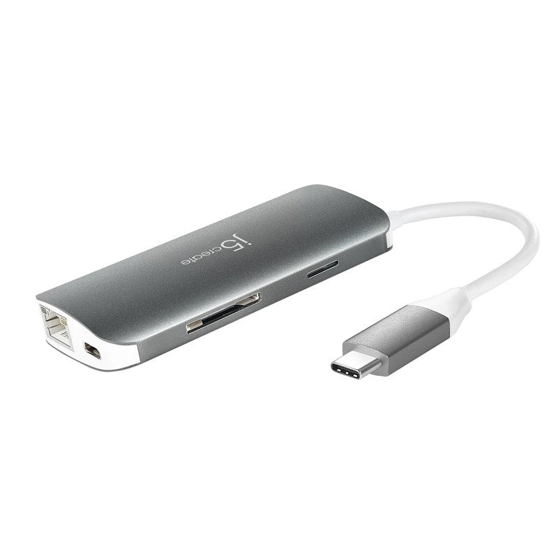 j5create JCD383 USB-C 9-in-1 Multi Adapter, Silver and White