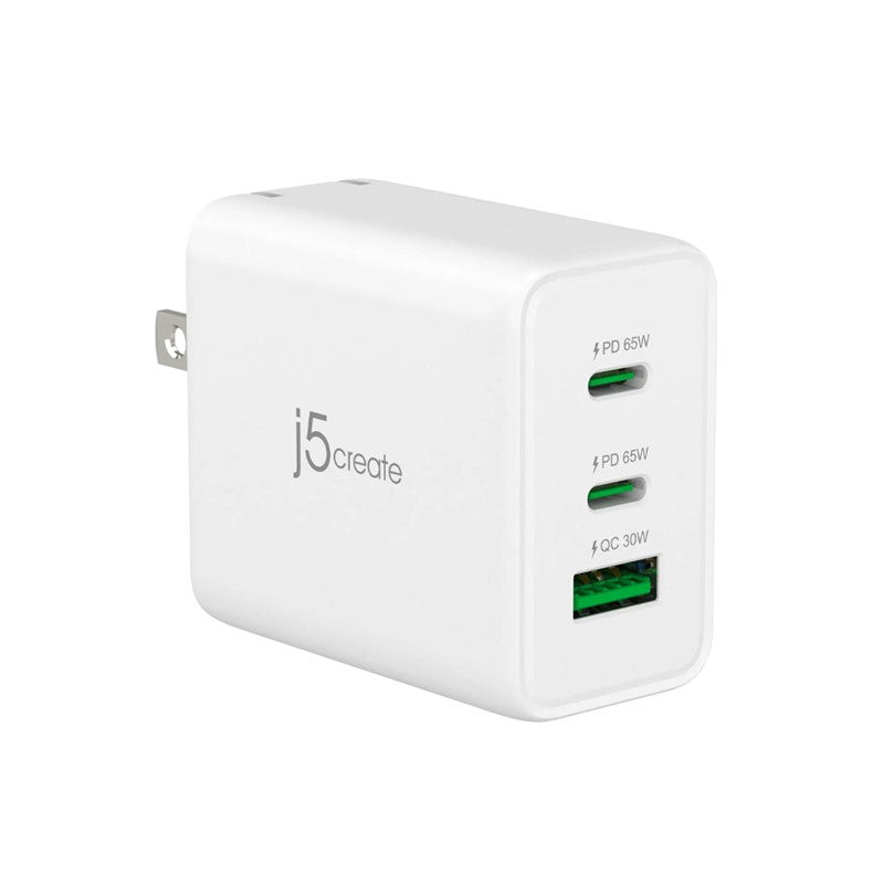 j5create JUP3365F 65W GaN USB-C 3-Port Charger - UK, White