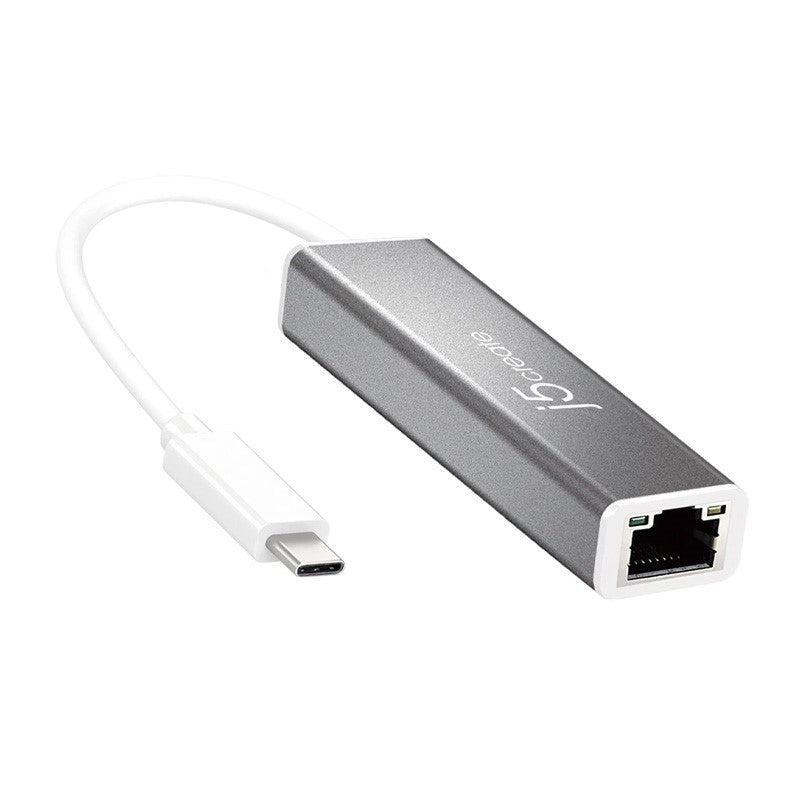 j5create JCE133G USB-C to Gigabit Ethernet Adapter, Grey and White