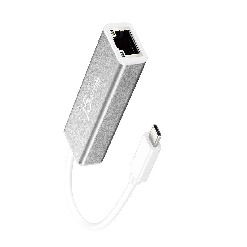 j5create JCE133G USB-C to Gigabit Ethernet Adapter, Grey and White