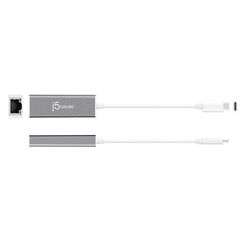 j5create JCE133G USB-C to Gigabit Ethernet Adapter, Grey and White