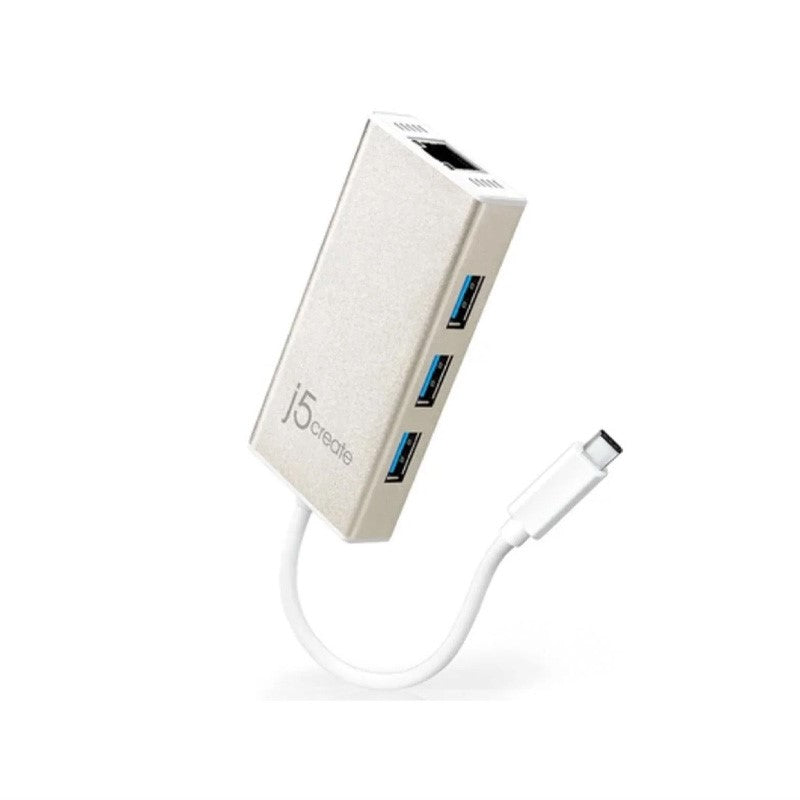 j5create JCH471 USB-C جيجابت إيثرنت ومحول محور متعدد، شامبين ميتاليك