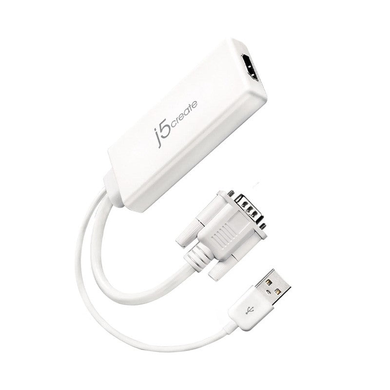 j5create JDA214 VGA to HDMI Video Audio Adapter, White