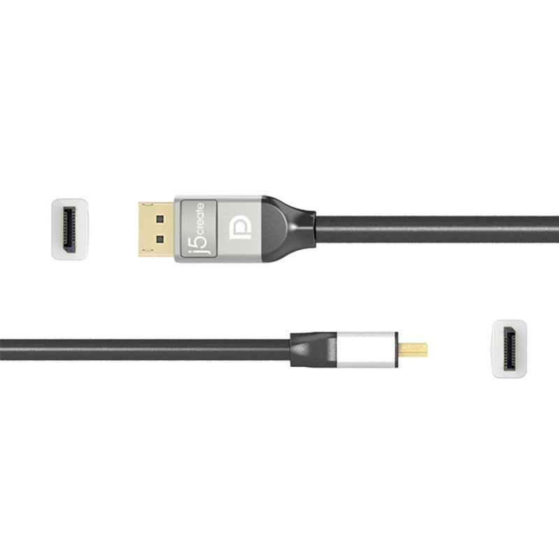 j5create JDC42 4K DisplayPort Cable, Black and Grey, 1.8M