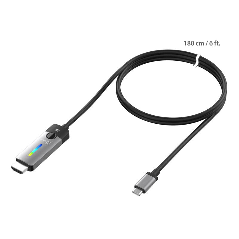 كابل j5create USB-C إلى HDMI 2.1 8K، رمادي فلكي/أسود