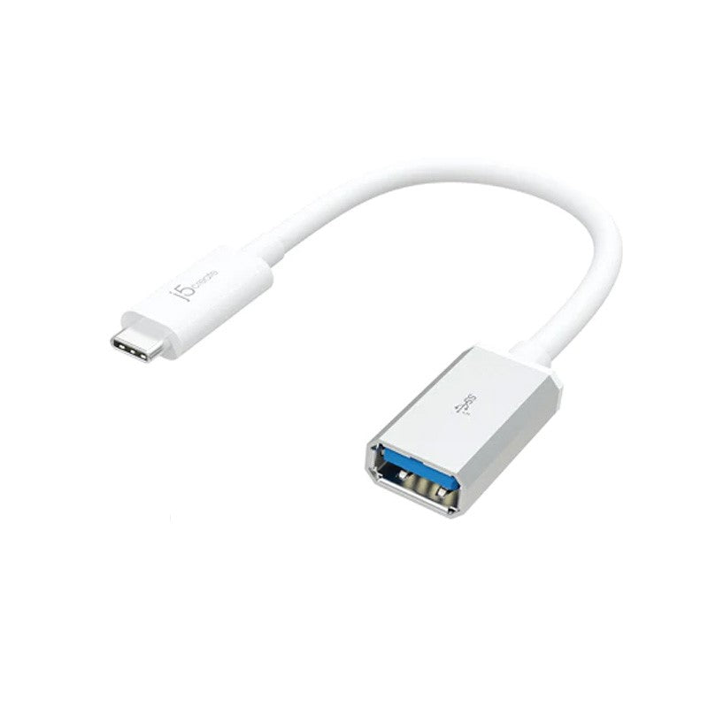 j5create JUCX05 USB-C 3.1 to USB Type-A Adapter, White and Silver