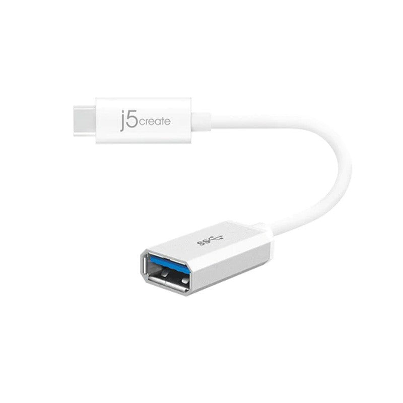 j5create JUCX05 USB-C 3.1 to USB Type-A Adapter, White and Silver