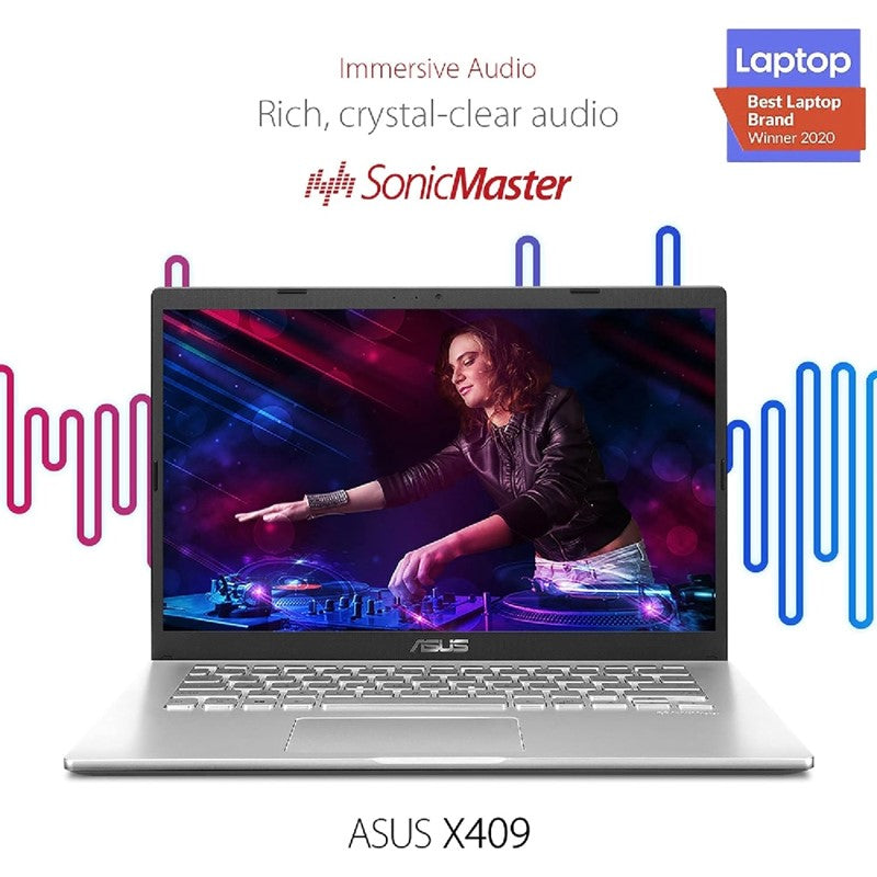 ASUS X409FA-EK590T Laptop With 14-Inch Display, Core i3-10110U Processor, 4GB RAM, 256GB SSD, Intel HD Graphics 520,  English/Arabic Keyboard, Windows 10 Home, Transparent Silver