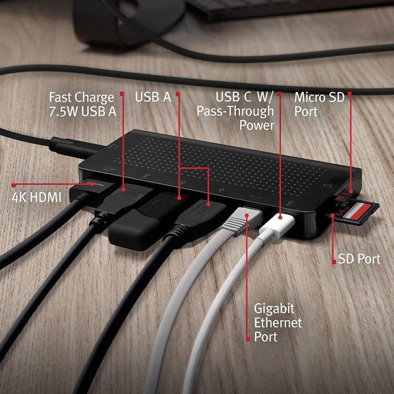 TWELVE SOUTH StayGo - USB-C Hub for Type C MacBooks,  Laptops and iPad Pro, TS-12-1907