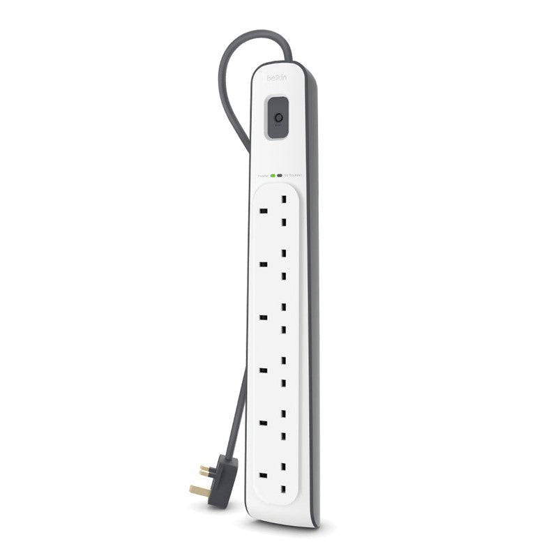 BELKIN 6-Way Surge Protection Strip with 2 Meters Power Cord - White, BKN-BSV603AR2M