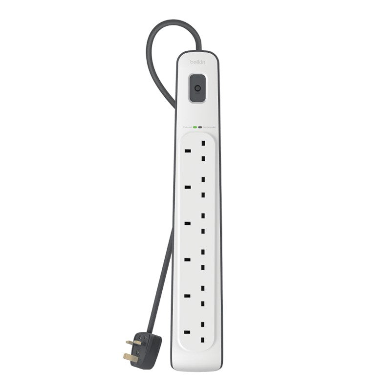 BELKIN 6-Way Surge Protection Strip with 2 Meters Power Cord - White, BKN-BSV603AR2M