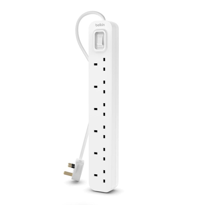 BELKIN 6-Way Extension Wire Power Strip with 3 Meters Power Cord - White, BKN-SRA005P6AF3M