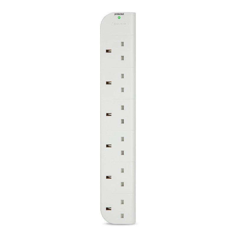 BELKIN 6-Way Extension Wire Power Strip with 1 Meter Power Cord - White, BKN-F9E600UK1M