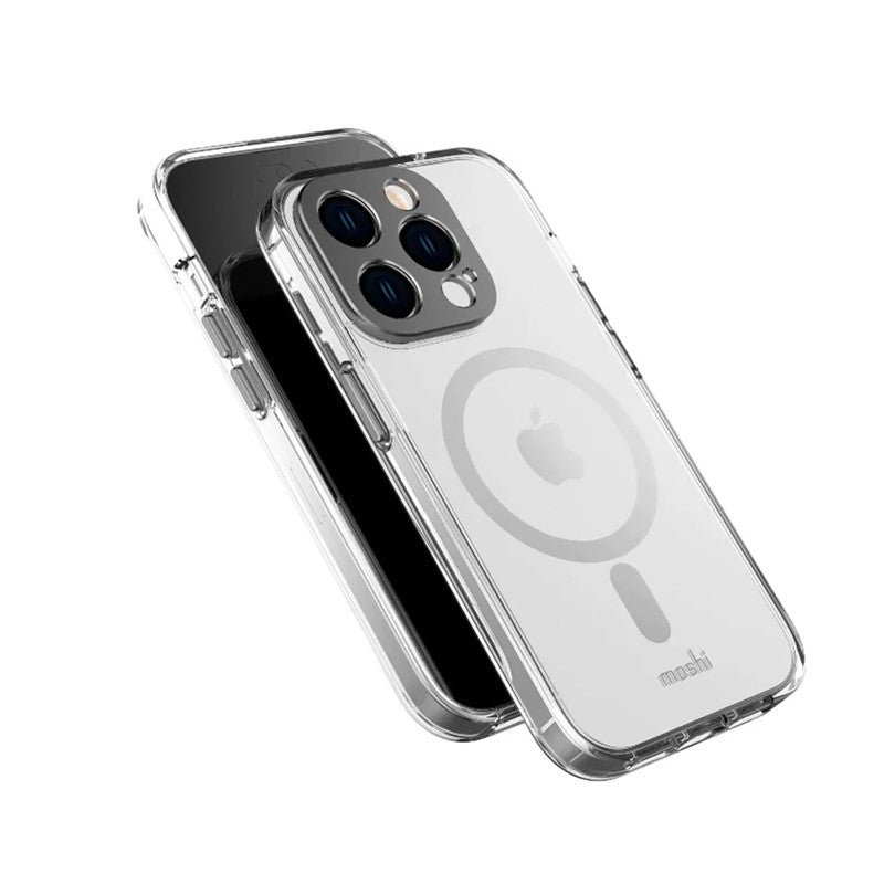 حافظة هاتف ايفون 14 برو ماكس من موشي - iGLAZE مع MagSafe وغطاء كاميرا - فضي