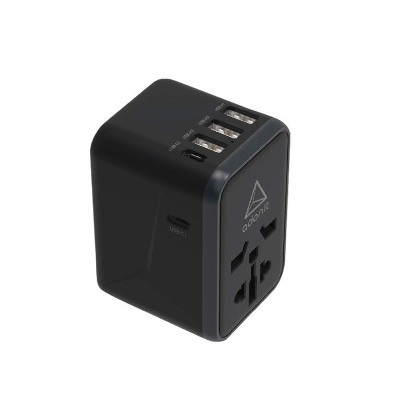 Adonit Universal Adapter 3A2C - International Wall Charger PD 61W (3 USB-A + 2 USB-C) - Black, ADUA61W
