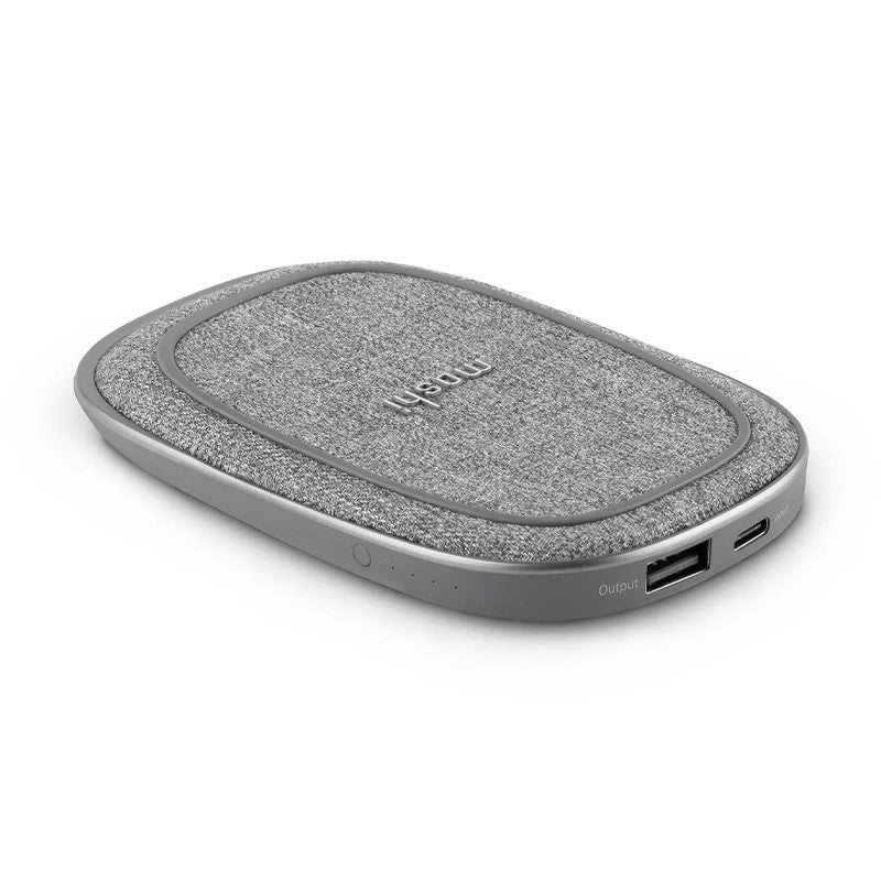 Moshi Porto Q 5K Portable Battery 5, 000 mAh with Built-in Wireless Charger with USB-C to USB-A Cable - Nordic Gray, MSHI-L-022162