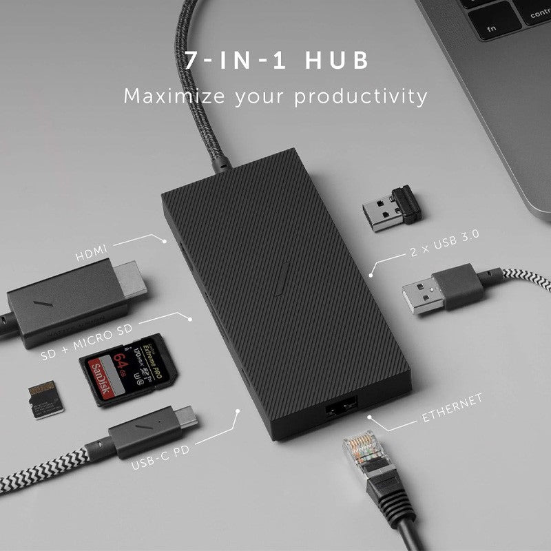 Native Union Type-C Smart Hub 7-in-1 Adapter w/ 2x USB 3.0,  USB-C PD,  HDMI,  Micro SD,  SD Card Reader,  Ethernet Port - Slate, NU-TYPE-C-SMH-GRY