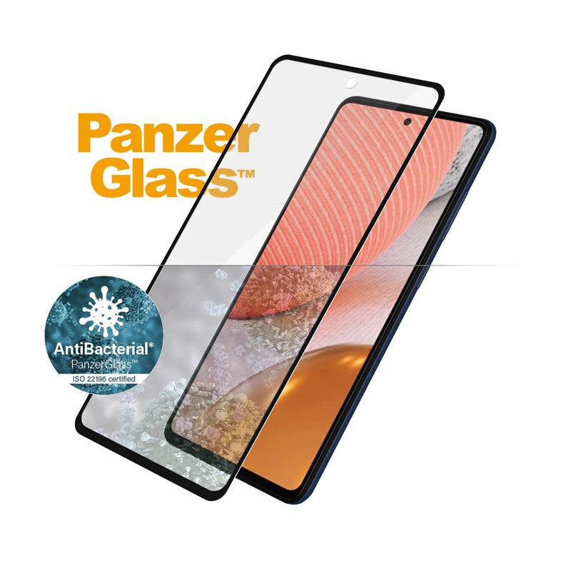 بانزر جلاس واقي شاشة سامسونج جالاكسي A72 5G - زجاج مقوى مناسب من الحافة إلى الحافة مع مضاد للميكروبات - إطار أسود