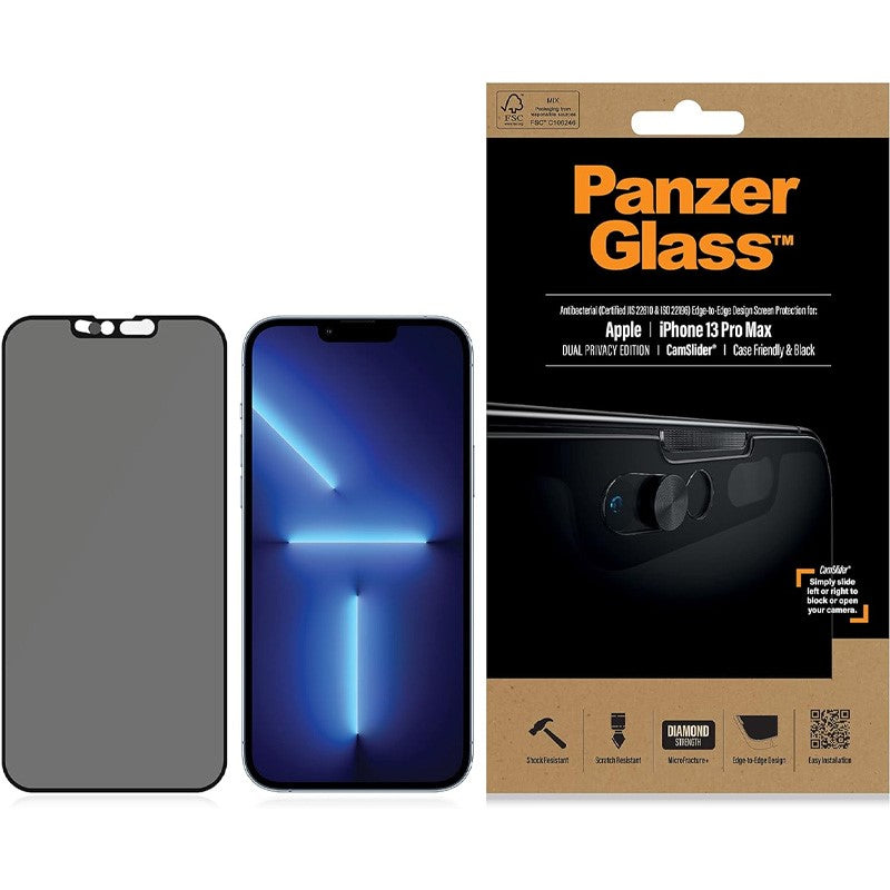 PanzerGlass iPhone 13/13 Pro - Cam Slider Black Frame Screen Protector - Privacy, PNZP2748