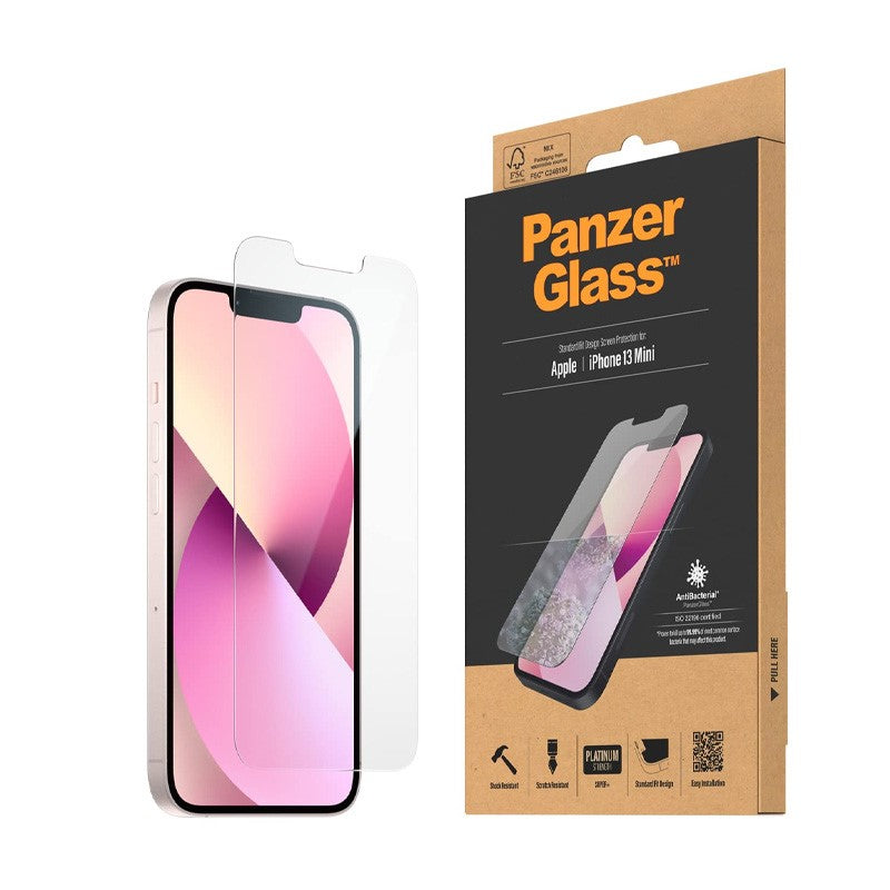 PanzerGlass iPhone 13 Mini - Standard Fit Tempered Glass Screen Protector With Anti-Microbial - Clear, PNZ2741