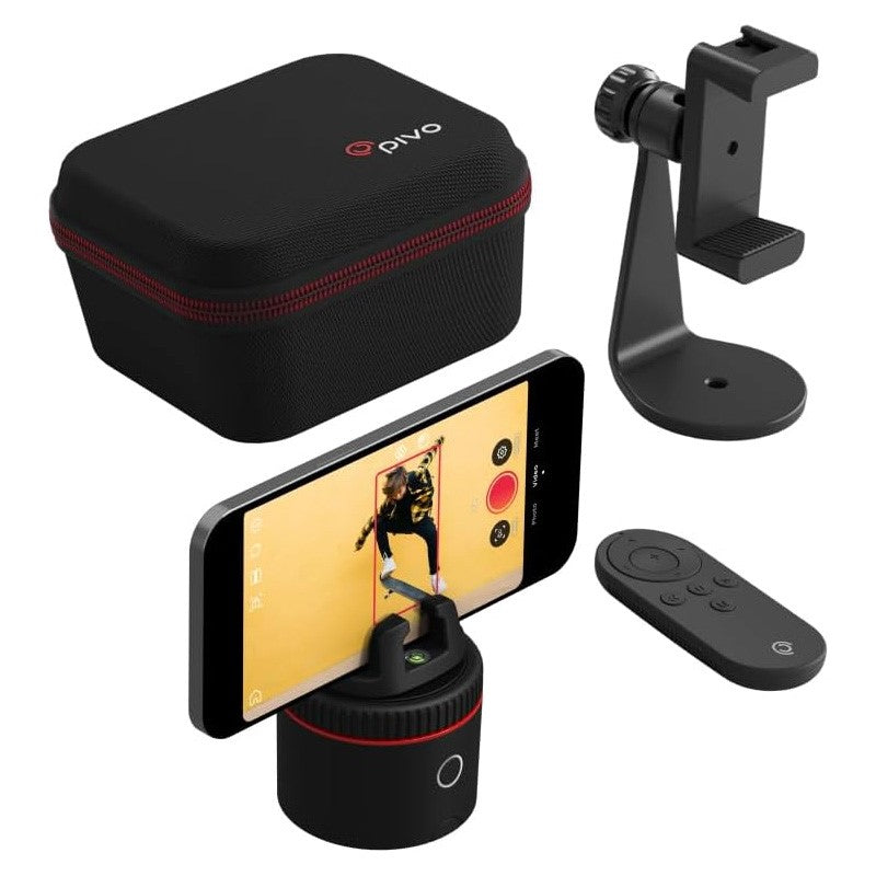 PIVO Auto Tracking Smartphone Interactive Content Creation Pod with Smart Mount + Travel Case Starter Pack - Red, PIVO-BNDL-BLK