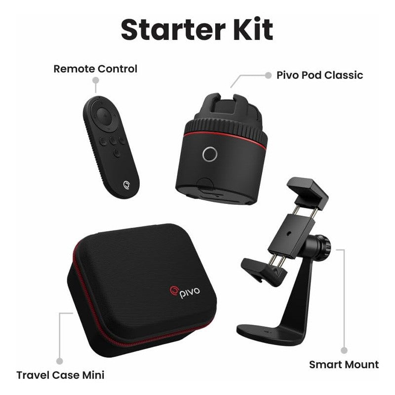 PIVO Auto Tracking Smartphone Interactive Content Creation Pod with Smart Mount + Travel Case Starter Pack - Red, PIVO-BNDL-BLK