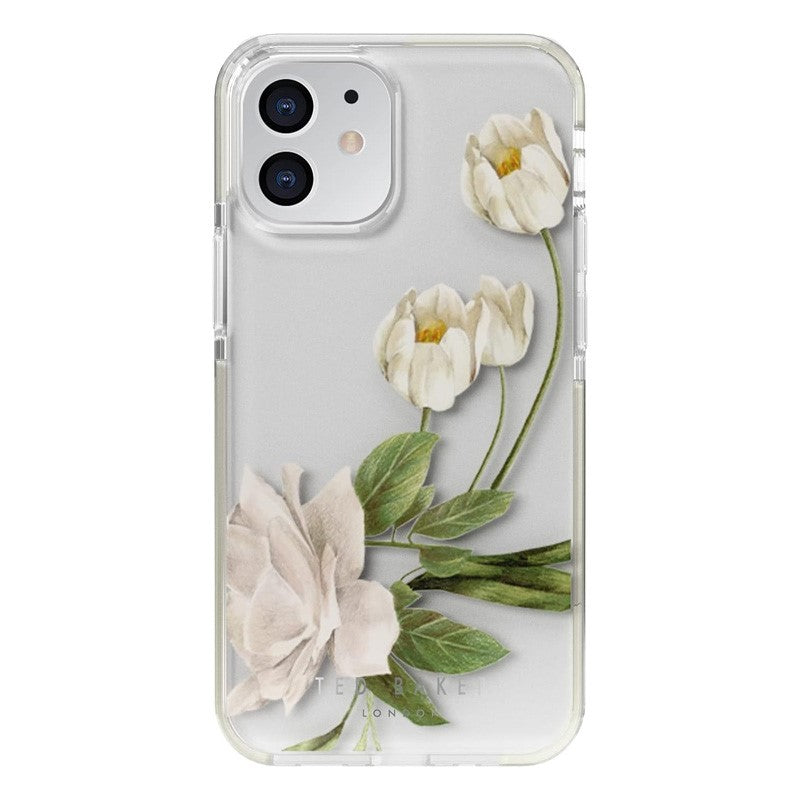 Ted Baker iPhone 12 Mini - Anti-Shock Floral Case - Jasmine Clear, TB-80457