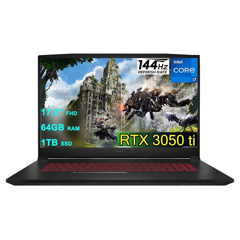 MSI Katana GF76 Gaming Laptop With 17.3-Inch Display, Core i7-11800H Processor, 64GB RAM, 1TB SSD, 4GB NVIDIA GeForce RTX 3050 Ti, English Keyboard, Windows 10, Black With HDMI Cable