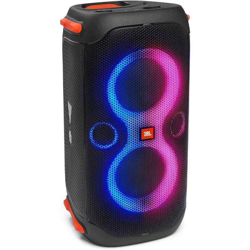 JBL Partybox 110 Portable Party Speaker, 160W Powerful Sound, Built-In Lights, Splashproof, Adjustable Bass, Immersive Audiovisual, 12H Battery, Mic/Guitar Input, USB Stream - Black