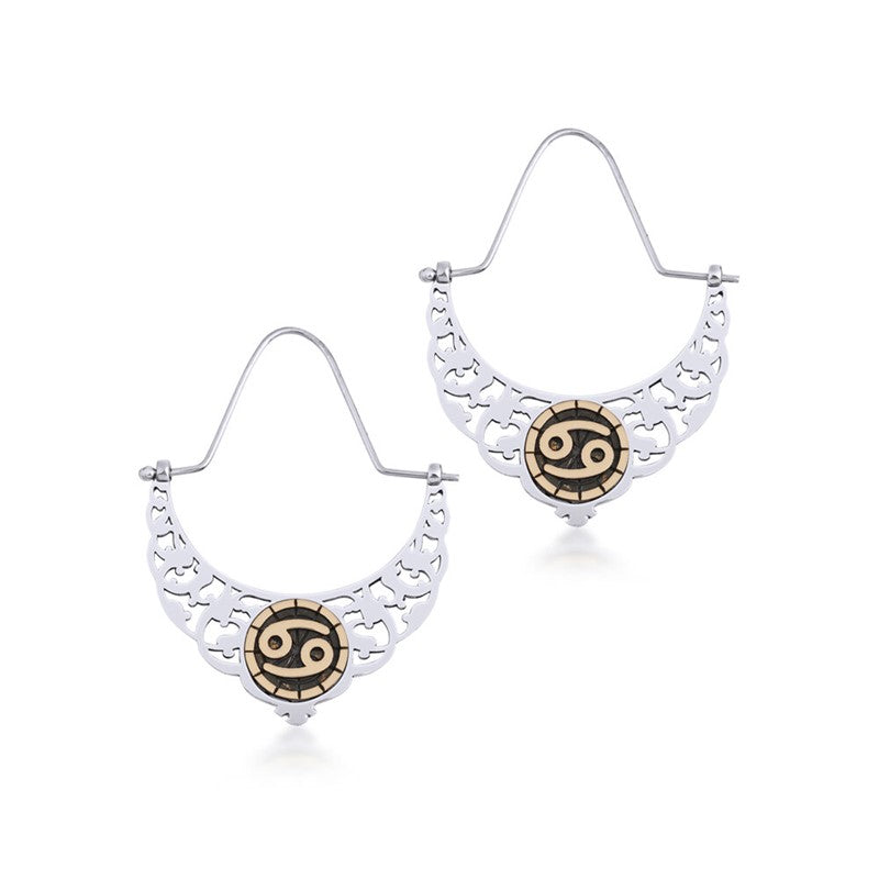 Silver And Bronze Horoscope Cancer Dangle Earrings
