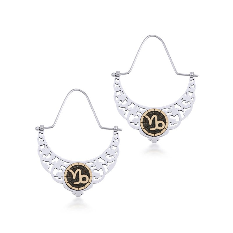 Silver And Bronze Horoscope Capricorn Dangle Earrings