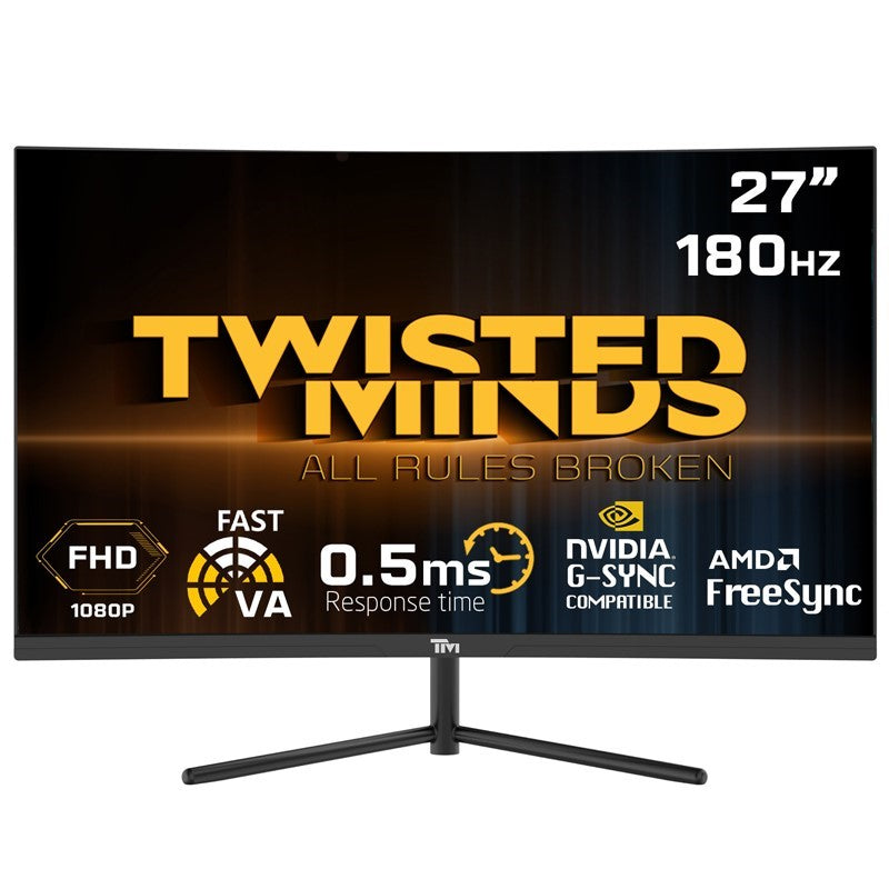 Twisted Minds 27'‘, Curve, FHD 180Hz, VA, 1ms, HDMI2.0, HDR Gaming Monitor, Black - TM27FHD180VA - Free Monitor Arm Single