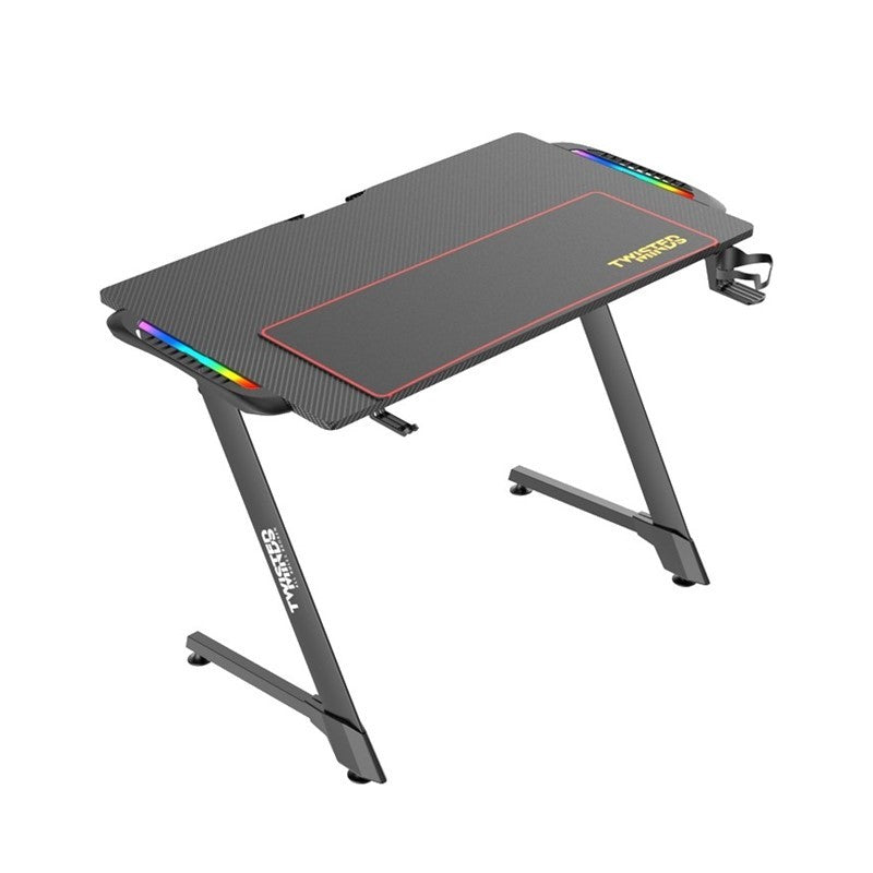 Twisted Minds Z Shaped Gaming Desk Carbon fiber texture - RGB  FREE  RGB Wireless charging stand