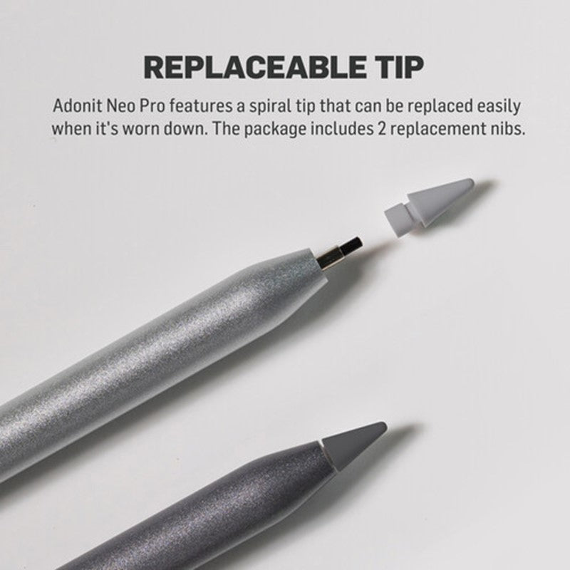 ADONIT Neo Pro Apple iPad Native Palm Rejection Stylus - Charges on the iPad via Magnetic Attachment - Silver