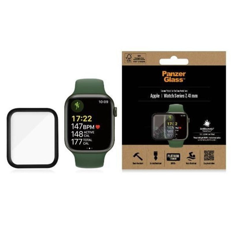 Panzer Glass Apple Watch Series 7, 41mm Screen Protector Glass Super Plus - Black Frame - Clear, PNZ2018