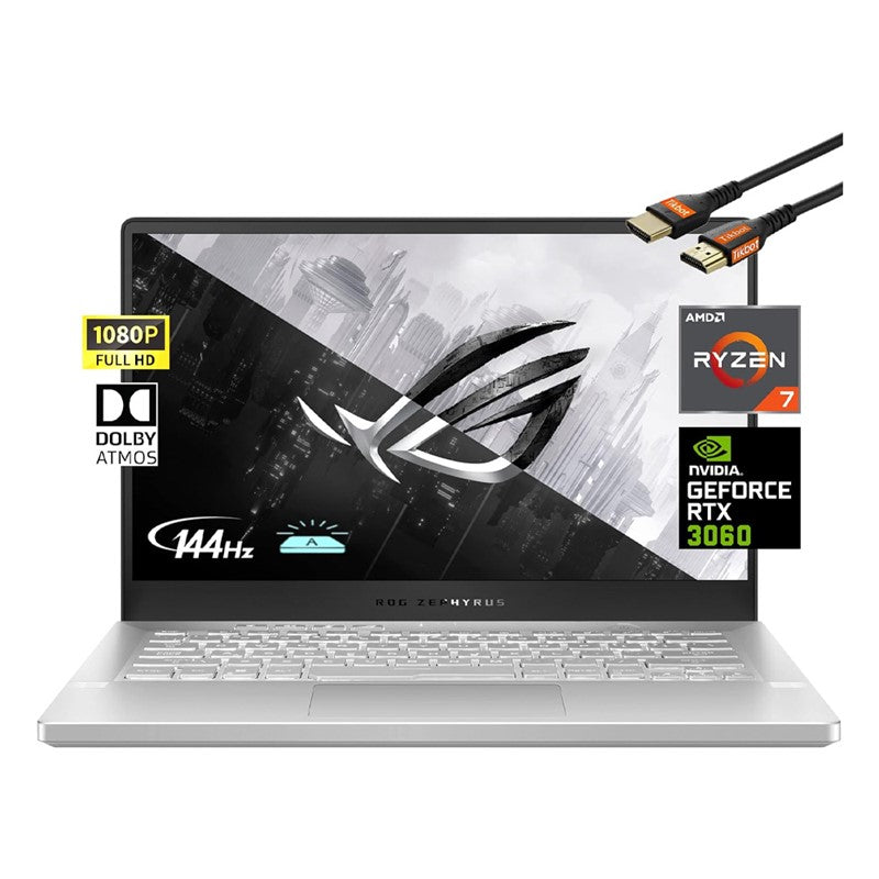 Asus 2022 Asus ROG Zephyrus 14'' Flagship Gaming Laptop, AMD Ryzen 7 5800HS(8 Cores), GeForce RTX 3060 6GB GDDR6, 144Hz 100% sRGB Pantone, Backlit Keyboard, White (16GB RAM | 512GB PCIe SSD), Y1-F8SV-EI6K