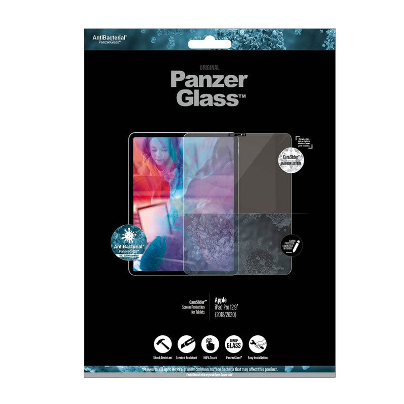 Panzer Glass iPad Pro 12.9 2021/2020/2018 Screen Protector Cam Slider w/ Real Swarovski Crystal - Clear with Black Frame
