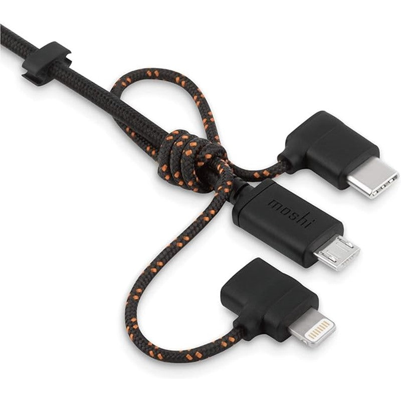 كابل شحن 3 في 1 من موشي لأجهزة iOS، وUSB-C، وMicro USB - أسود