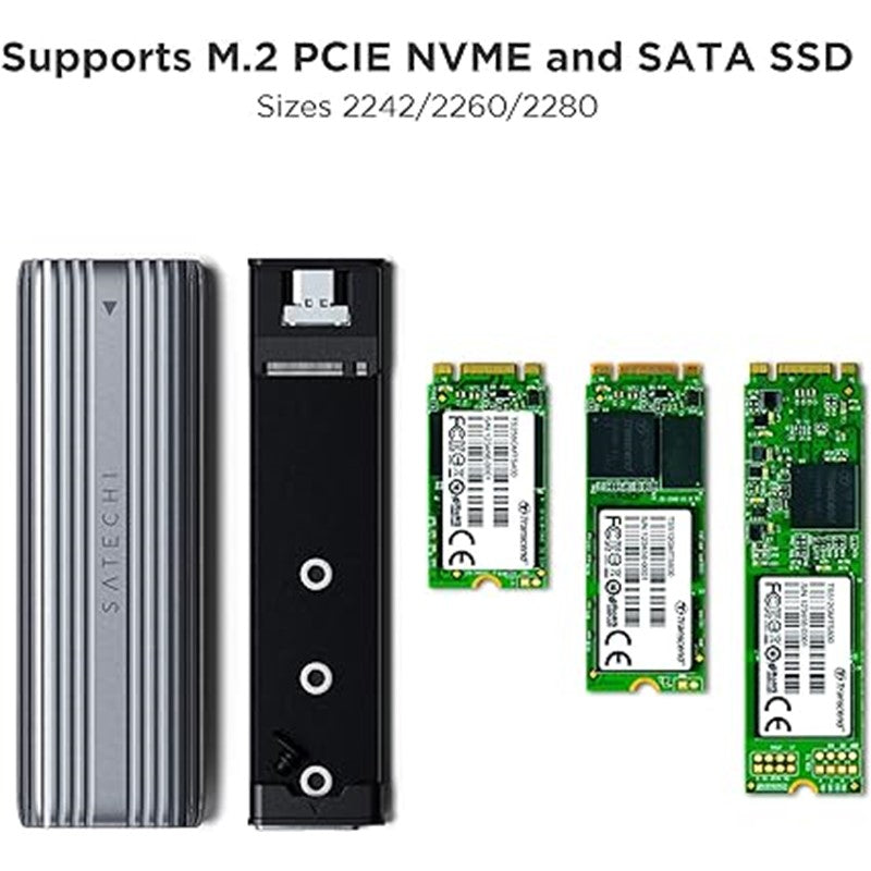 Satachi USB-C NVME and SATA SSD Enclosure - Tool-free NVMe SSD Adapter - Gray
