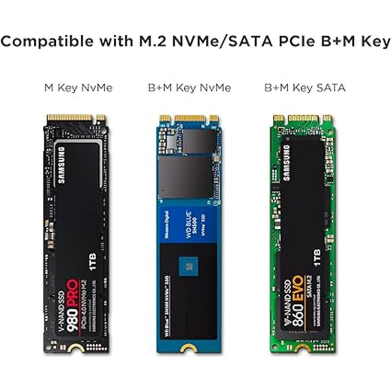 Satachi USB-C NVME and SATA SSD Enclosure - Tool-free NVMe SSD Adapter - Gray