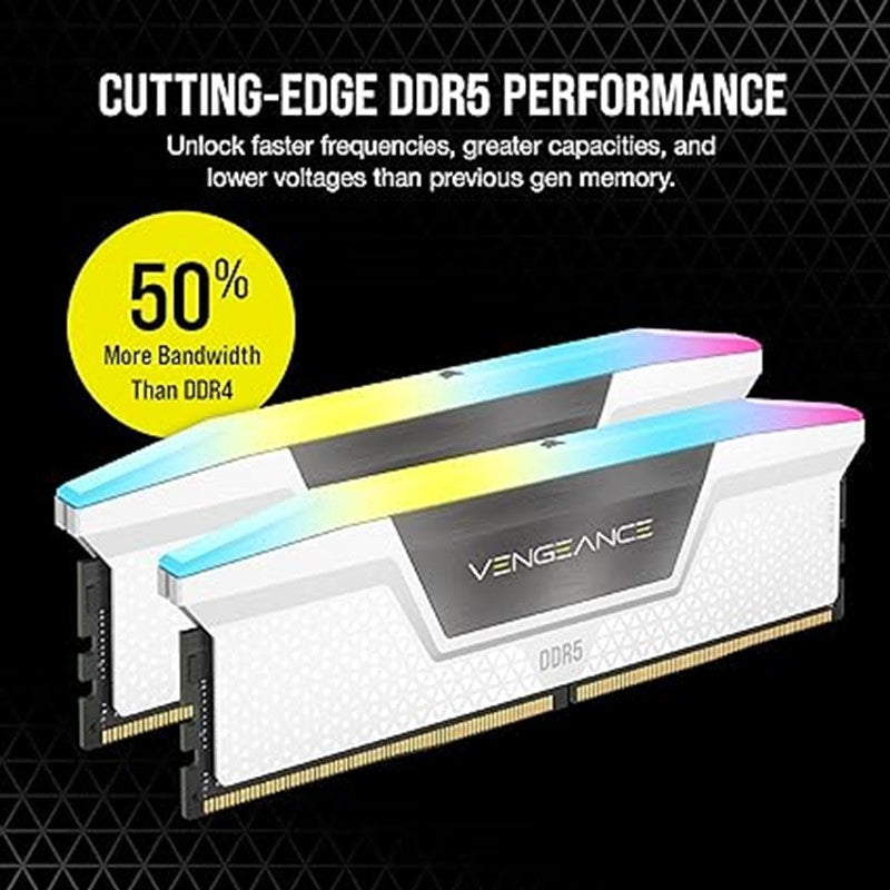 كورسير ذاكرة رام DDR5 سعة 32جيجابايت (2×16GB) 6200MHz CL36 انتل اكس ام بي اي كيو من فينجانس - ابيض