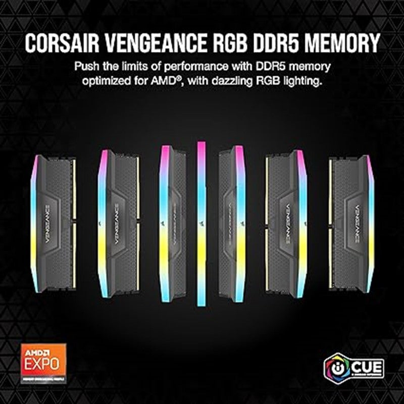 كورسير ذاكرة RAM DDR5 RGB 64جيجابايت(2x32GB) 6000MHz CL40 AMD اكسبو اي كيو متوافقة مع ذاكرة الكمبيوتر من فينجانس -
