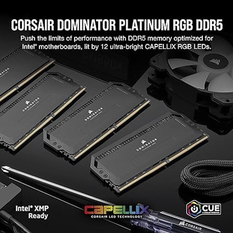 كورسير ذاكرة كمبيوتر دوميناتور بلاتينيوم RGB DDR5 RAM جيجابايت 32 (2x16GB) 5600MHz - اسود