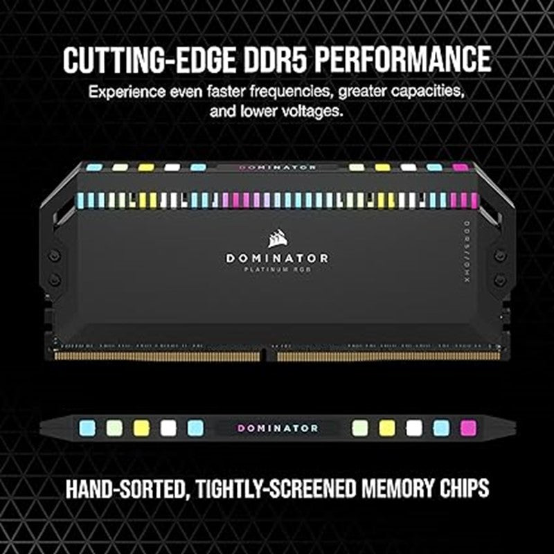 كورسير ذاكرة كمبيوتر دوميناتور بلاتينيوم RGB DDR5 RAM جيجابايت 32 (2x16GB) 5600MHz - اسود