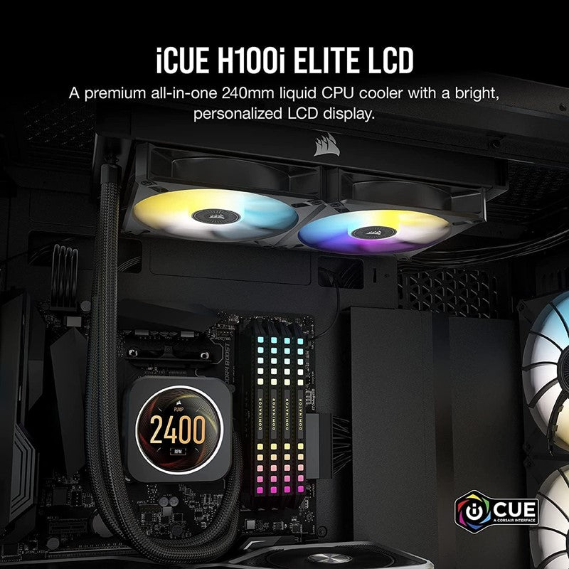 Corsair Icue H100I Elite Lcd 240Mm Aio Cpu Liquid Cooler - Black